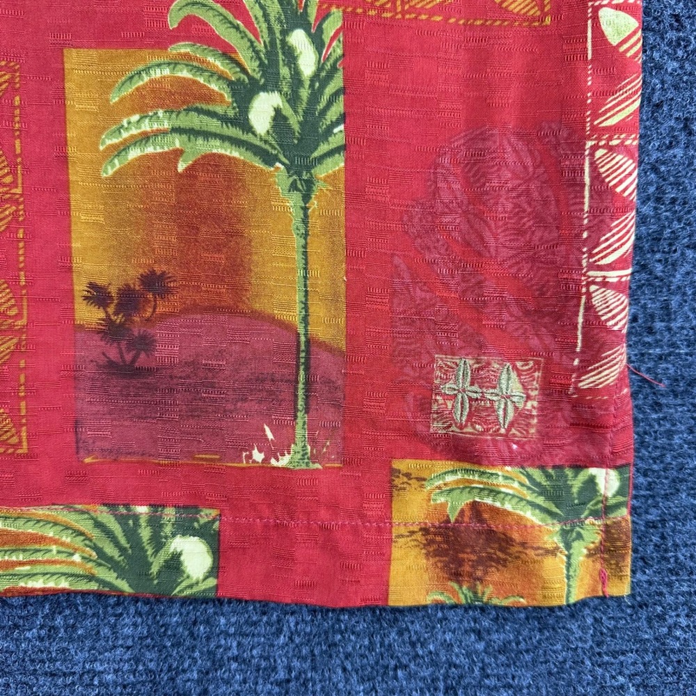 Tommy Bahama Button Shirt Mens M Medium Red Silk Palm Tree Tropical Camp Aloha - Picture 7 of 14